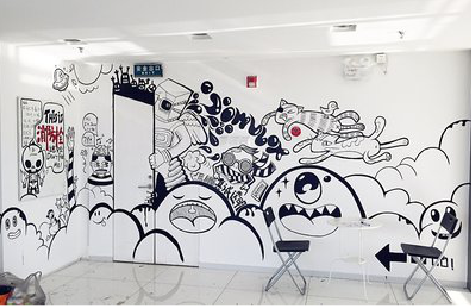 三门手绘墙并非传统涂鸦。